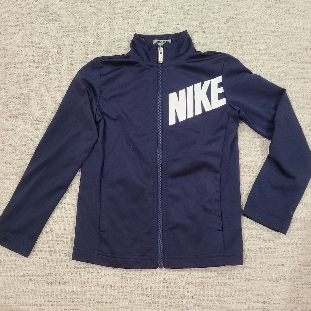 Nike Boys Navy Blue Full Zip Up Track Jacket Size 2T Pockets Logo Collared Long